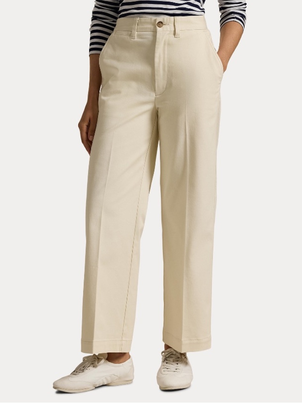 Ralph Lauren Cream Wide-Leg Cotton Trousers